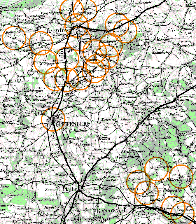 Map of Kreis Greifenberg & Northern Kreis Regenwalde